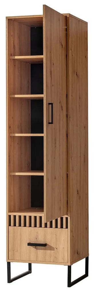 Βιβλιοθήκη Akron P101, Με συρτάρια, Με πόρτες, Πλαστικοποιημένη μοριοσανίδα, 196x50x40cm, 46 kg, Artisan βελανιδιά, Μαύρο | Epipla1.gr