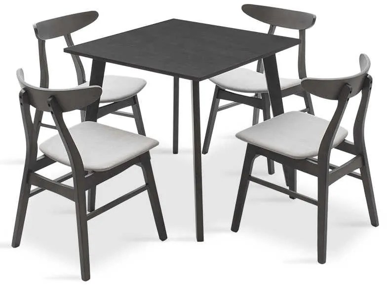 Tραπεζαρία Benson - Orlean pakoworld σετ 5τμχ rustic grey - ύφασμα γκρι 80x80x75εκ