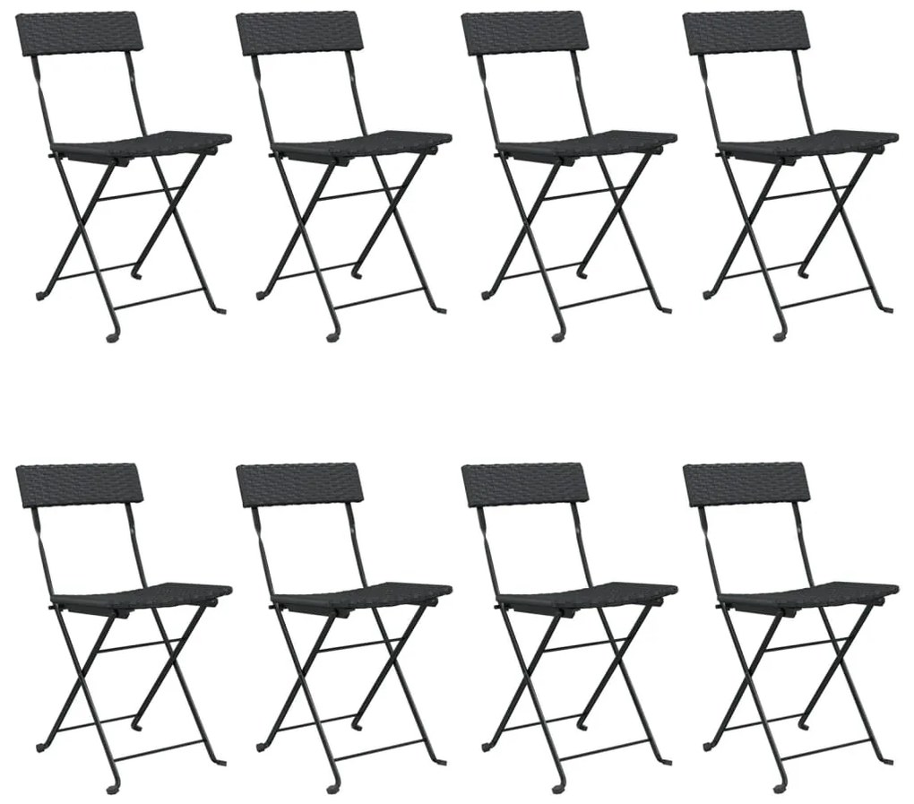 vidaXL Καρέκλες Bistro Πτυσσόμενες 8 τεμ. Μαύρο Συνθετικό Ρατάν&amp;Ατσάλι