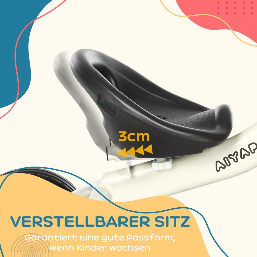 AIYAPLAY Τρίκυκλο για παιδιά 2-5 ετών, ρυθμιζόμενο ύψος καθίσματος, κουδούνι, καλάθι ποδηλάτου, μεταλλικός σκελετός, λευκό