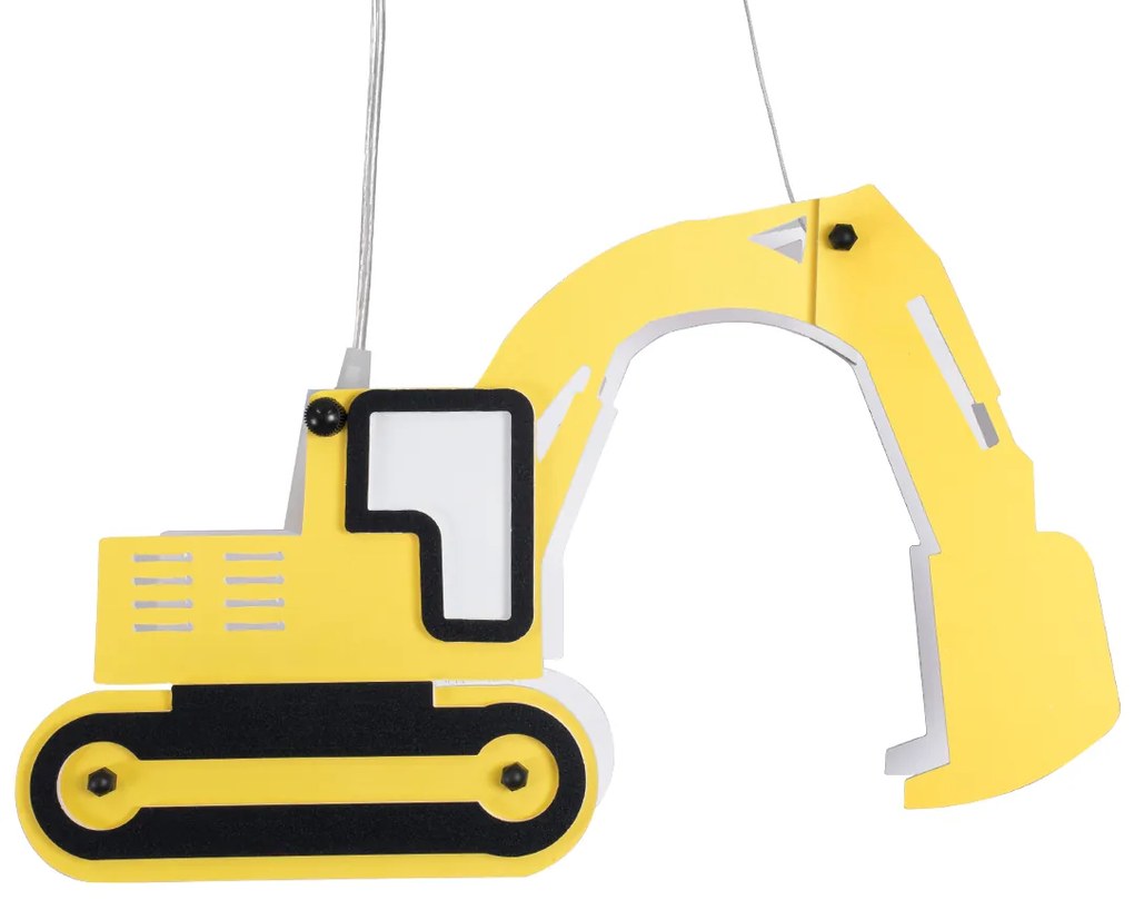 GloboStar® EXCAVATOR 61579 Μοντέρνο Παιδικό Κρεμαστό Φωτιστικό Οροφής Μονόφωτο 1 x E27 Κίτρινο PVC Φιγούρα Εκσκαφέας-Φαγάνα Μ45 x Π15.5 x Υ27cm