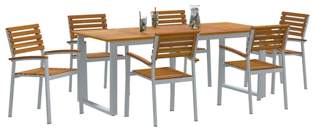 vidaXL Σέτ φαγητού για κήπο 7 pcs Γκρι και καφέ Μασίφ ξύλο ακακίας