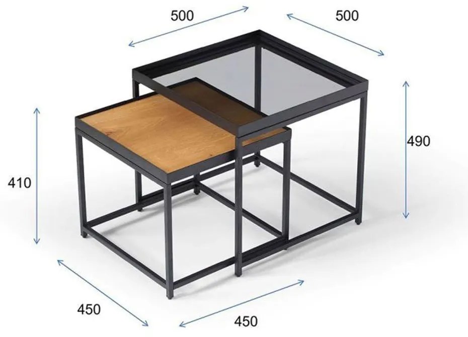 HARMONICA SIDE TABLE SET 2ΤΕΜ ΦΥΣΙΚΟ ΦΙΜΕ ΜΑΥΡΟ 50-45x50-45xH49-41cm - 04-0973 - 04-0973