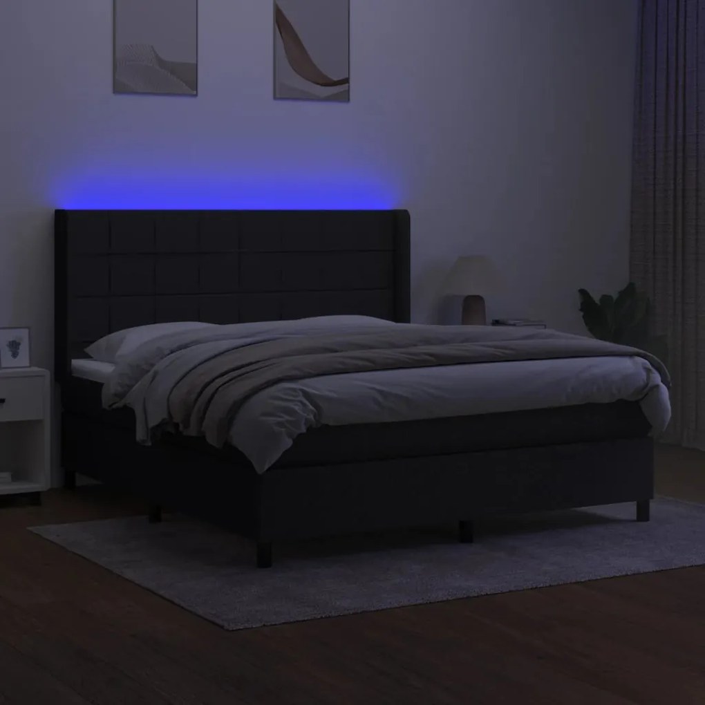 ΚΡΕΒΑΤΙ BOXSPRING ΜΕ ΣΤΡΩΜΑ &amp; LED ΜΑΥΡΟ 180X200 ΕΚ. ΥΦΑΣΜΑΤΙΝΟ 3138335