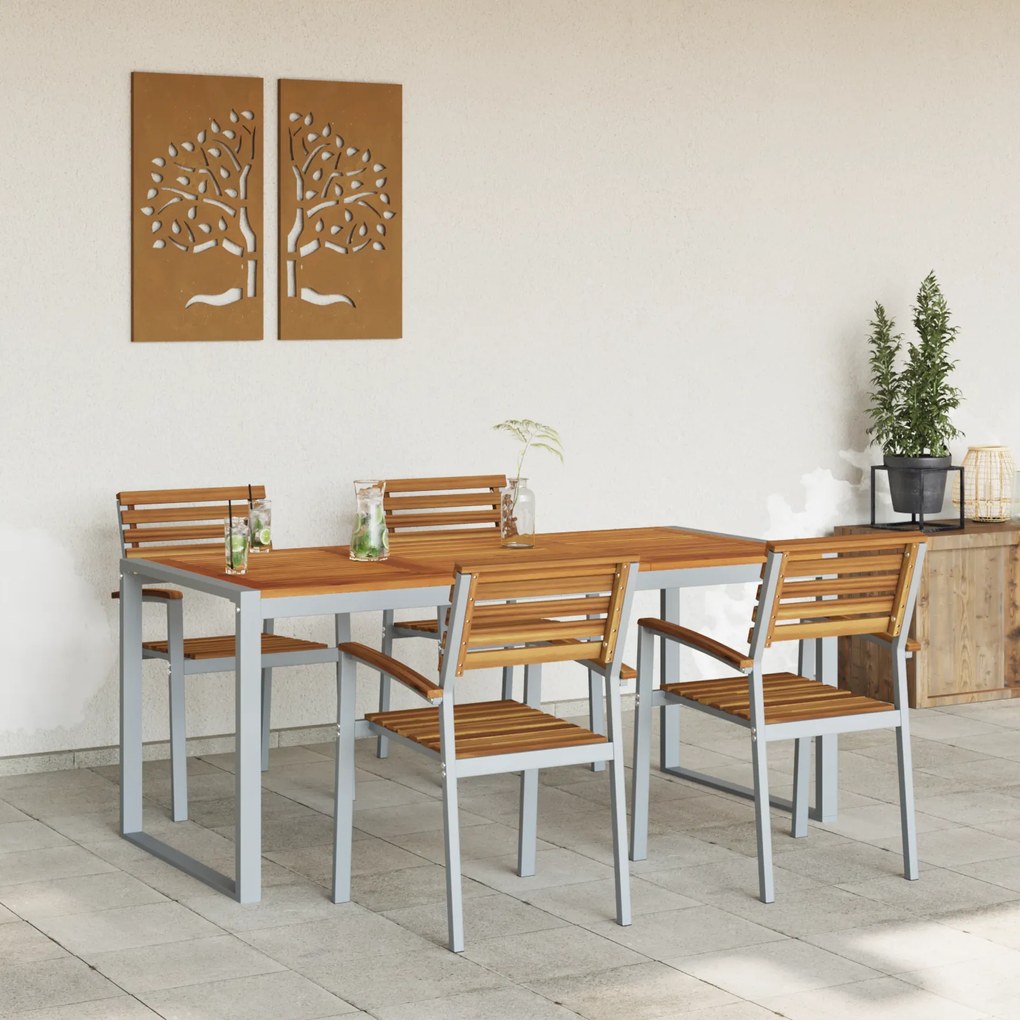 vidaXL Σετ Τραπεζαρίας Κήπου 5 Τεμαχίων Ξύλου Teak και Αλουμινίου