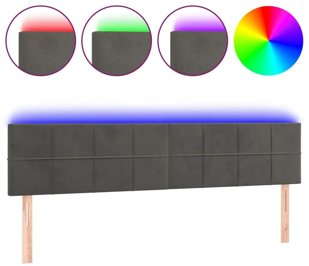 vidaXL Κεφαλάρι Κρεβατιού LED Σκούρο Γκρι 200x5x78/88 εκ. Βελούδινο