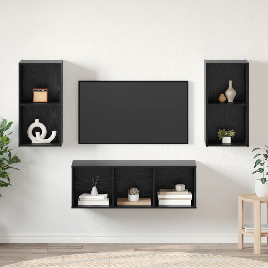 vidaXL Σετ Τηλεοπτικού Κάδου με ράφι 3 pcs Μαύρη δρυς 37 x 37 x 107 εκ