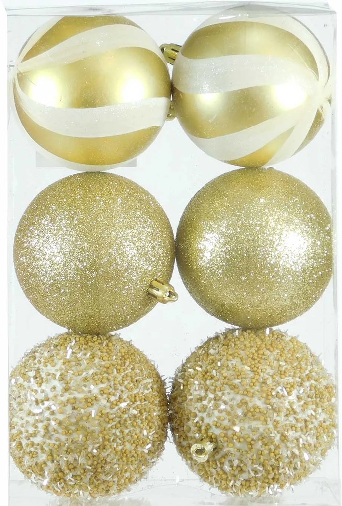 Σετ/6 τεμ. Χριστουγεννιάτικες Μπάλες Χρυσές 3 Σχέδια 8cm 237001a