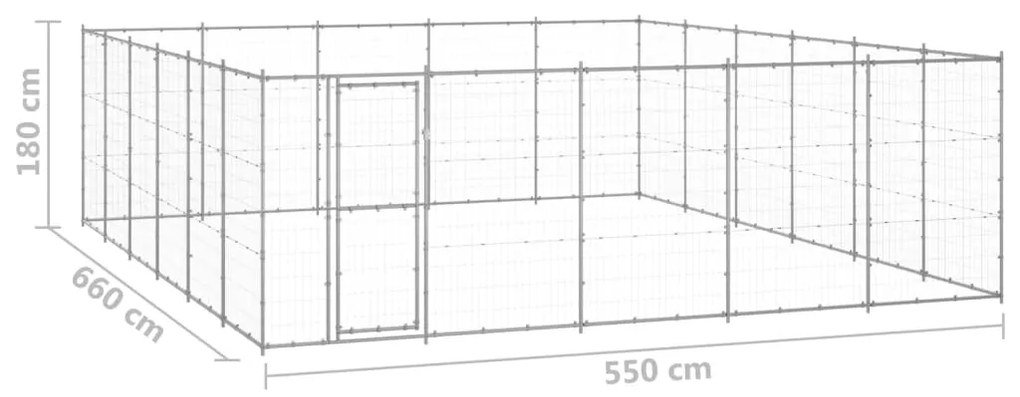 vidaXL Κλουβί Σκύλου Εξωτερικού Χώρου 36,3 μ² από Γαλβανισμένο Χάλυβα