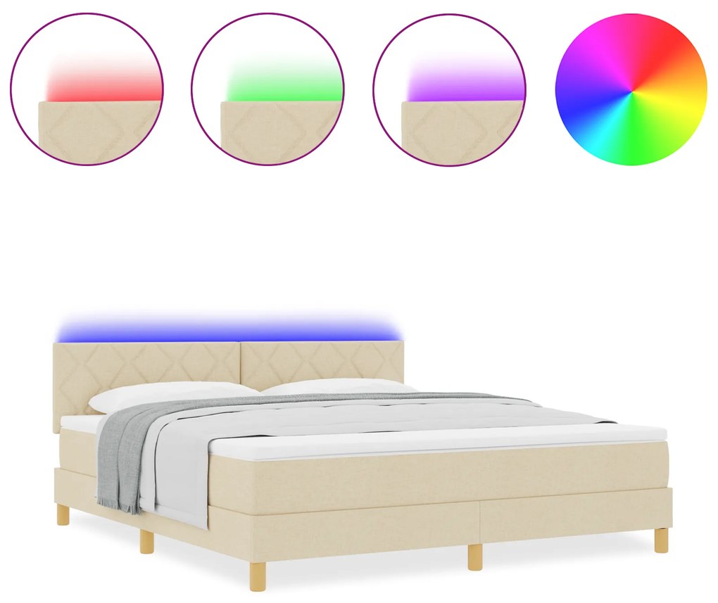 vidaXL Κρεβάτι με Κουτί με Στρώμα & LED Κρεμ 180x200 εκ Ύφασμα
