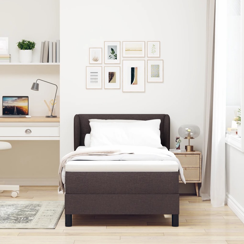 vidaXL Κρεβάτι Box Spring με Στρώμα Σκούρο Καφέ 100x200 εκ Υφασμα