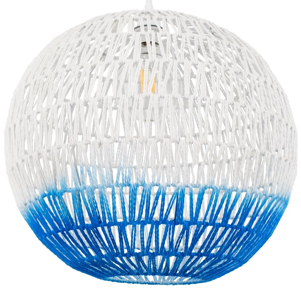 00729 GloboStar® GLOBOSTAR® SANTOR 00729 Boho Κρεμαστό Φωτιστικό Οροφής με Ντουί 1 x E27 AC 220-240V IP20 - Λευκό &amp; Μπλε - Μ50 x Π50 x Y50cm