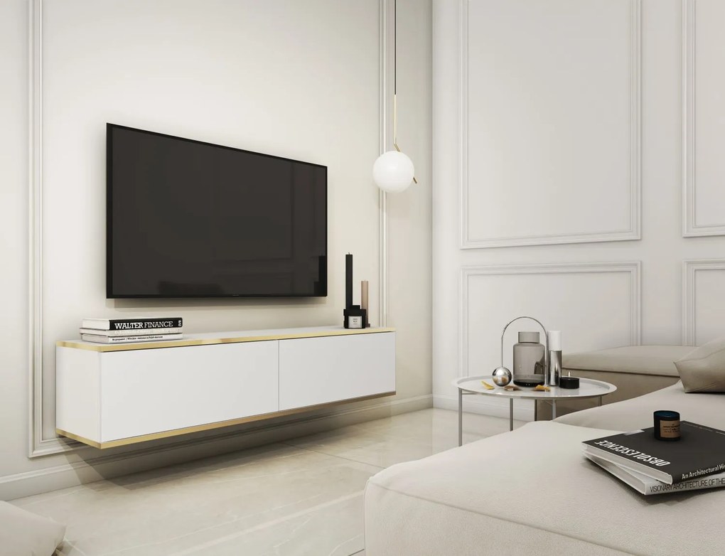 Lh-homefurniture Κρεμαστό έπιπλο τηλεόρασης ORO λευκό 135x30x32cm P_ORO_STVb