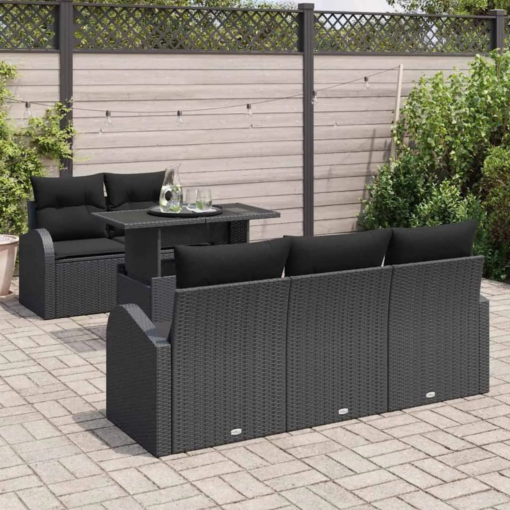 vidaXL Σετ Καναπέ Κήπου με μαξιλάρι 6 pcs Μαύρο Πολυ ράταν