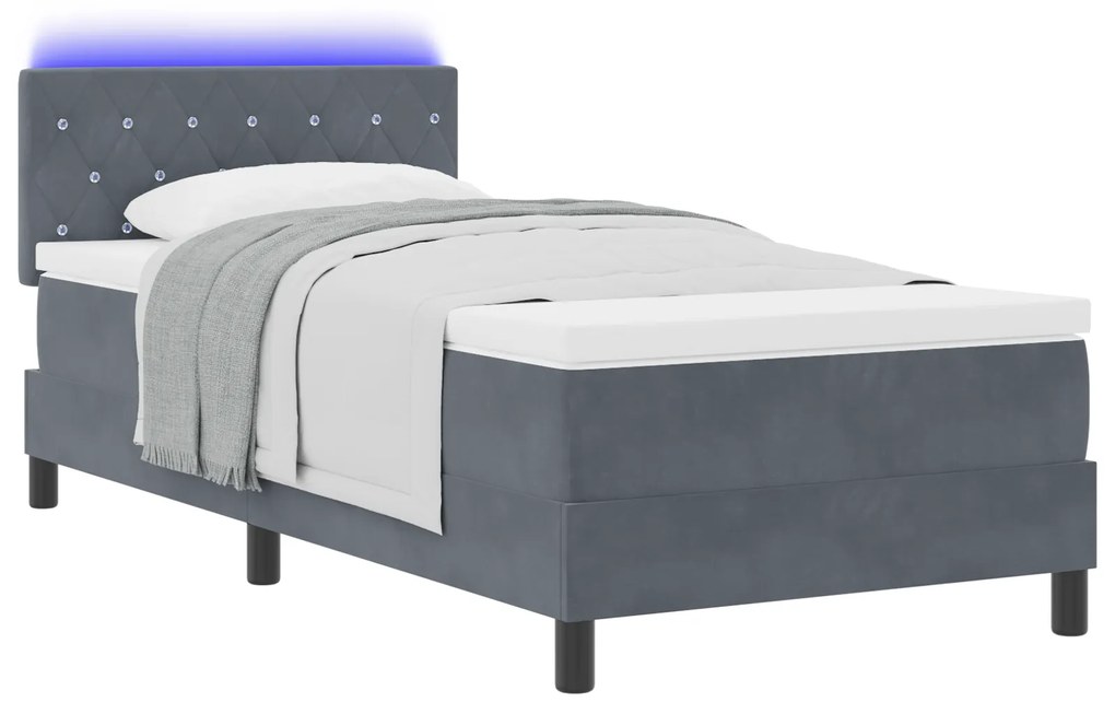 vidaXL κρεβάτι box spring με στρώμα και LED σκούρο γκρι 100x200 εκ. βελούδο