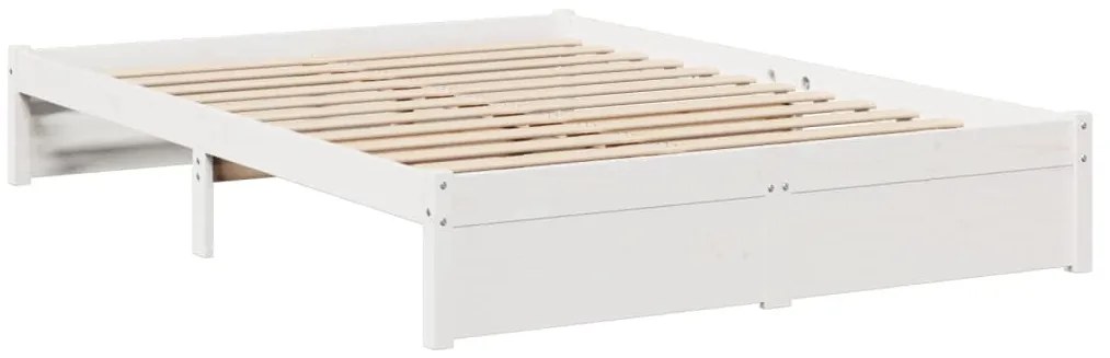 Κρεβάτι Βιβλιοθήκη Χωρίς Στρώμα Λευκό 135x190 εκ Μασίφ Πεύκο - Λευκό