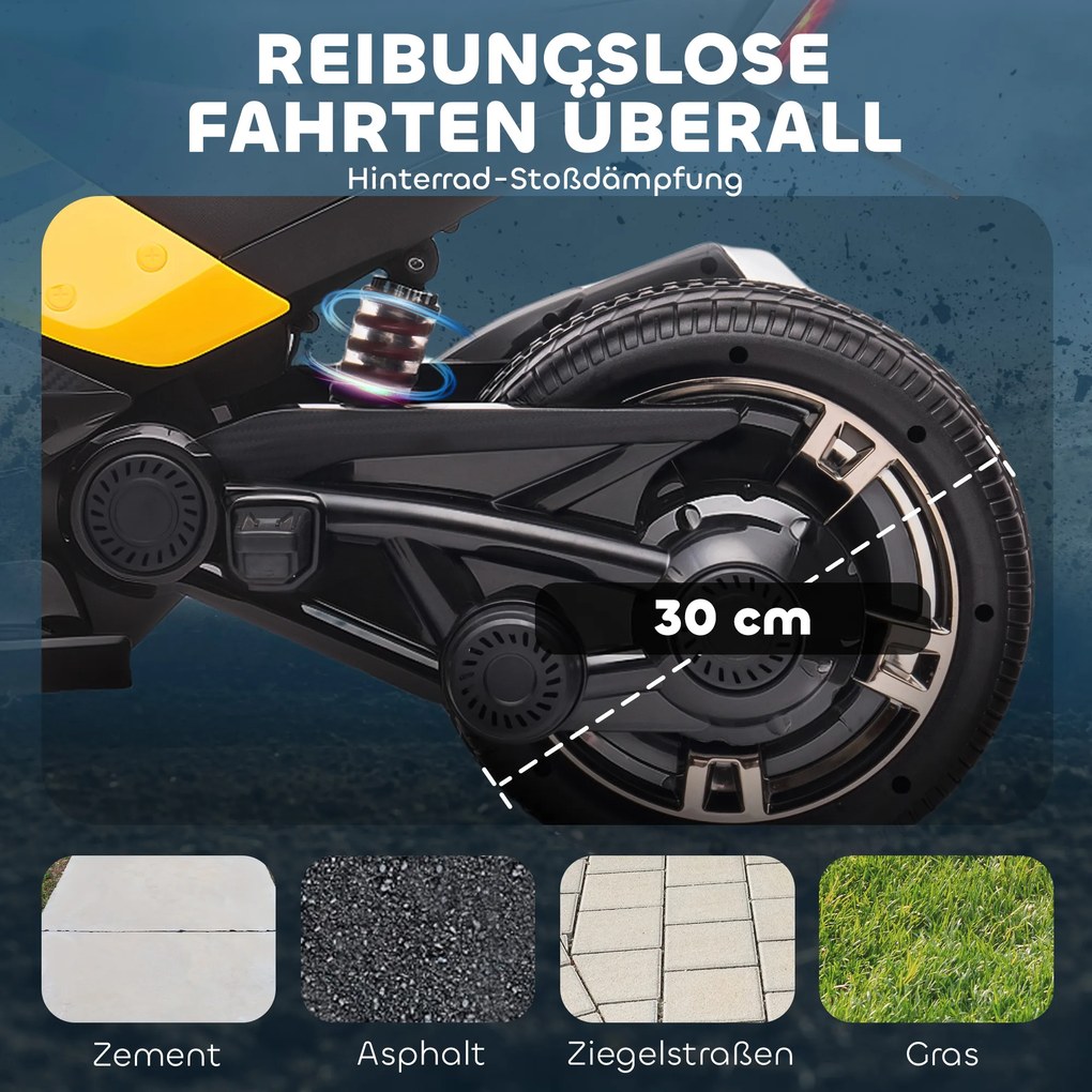 AIYAPLAY Ηλεκτρικό Παιδικό Όχημα, Σχέδιο Αντίστροφου Τρίκυκλου, Λειτουργία Μπαταρίας, MP3 Player, Κόρνα, 2 Ταχύτητες, Φώτα LED, 3-8 Ετών, Κίτρινο