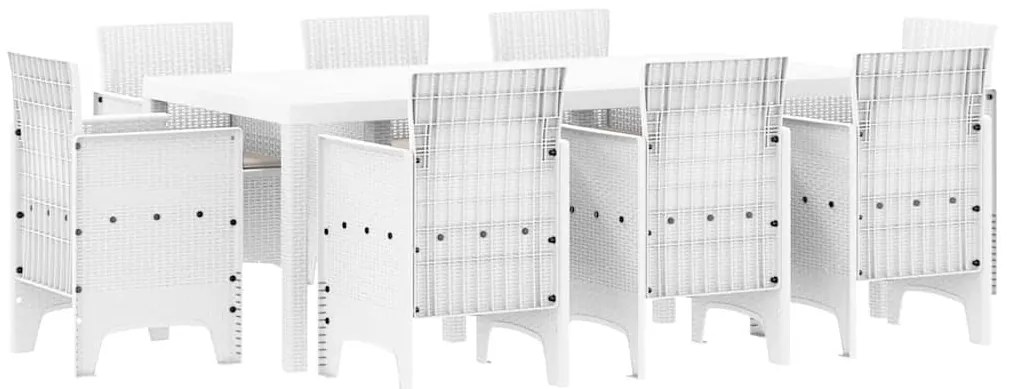 vidaXL Σέτ φαγητού για κήπο 9 pcs Λευκό Rattan Polt