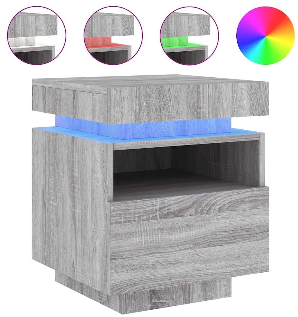 vidaXL Κομοδίνα με Φώτα LED 2 τεμ. Γκρι Sonoma 40x39x48,5 εκ.