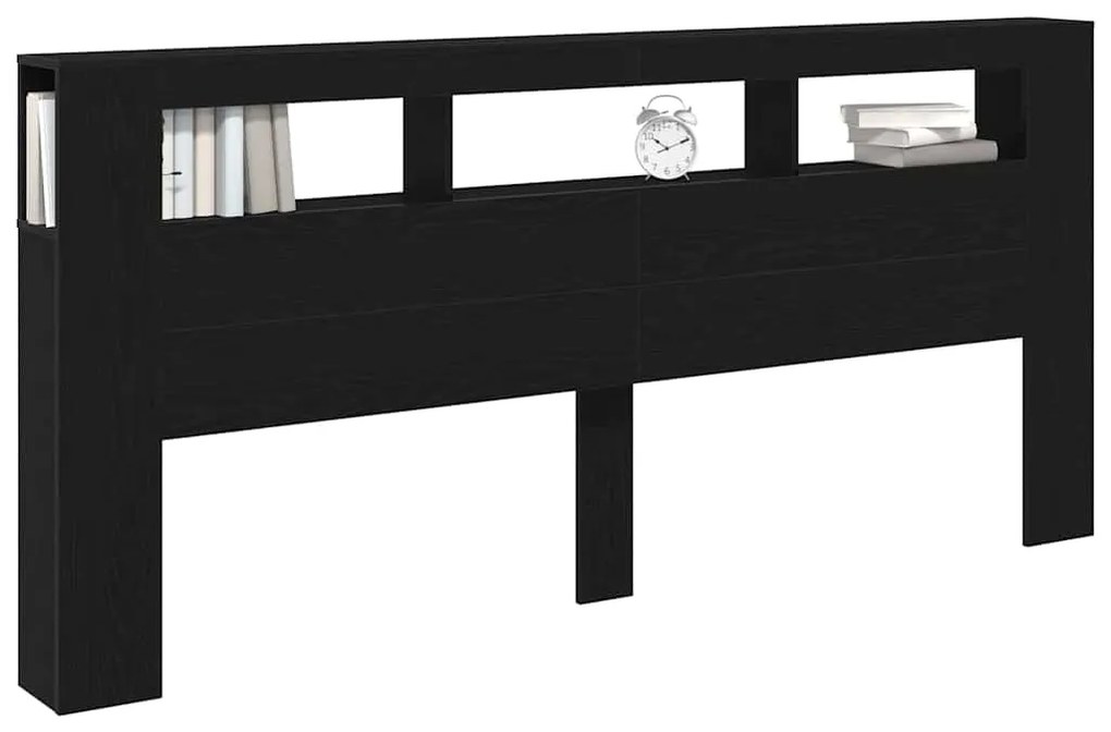 vidaXL LED κεφαλάρι με ράφι Μαύρη δρυς 220 x 18.5 x 103.5 εκ