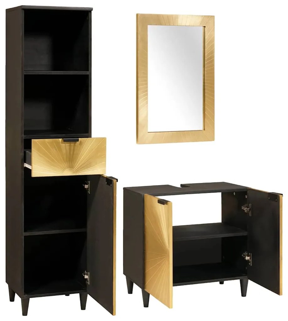 vidaXL Σετ επίπλων μπάνιου 3 pcs Μαύρο και Χρυσό 38 x 33 x 160 εκ.