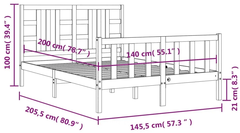 Σκελετός Κρεβ. Χωρίς Στρώμα Λευκό 140x200 εκ Μασίφ Πεύκο - Λευκό