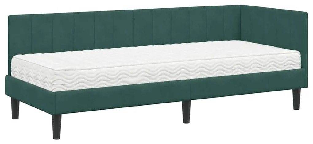 vidaXL Κρεβάτι γωνίας με στρώμα με στρώμα 2 pcs Πράσινο Βελούδο