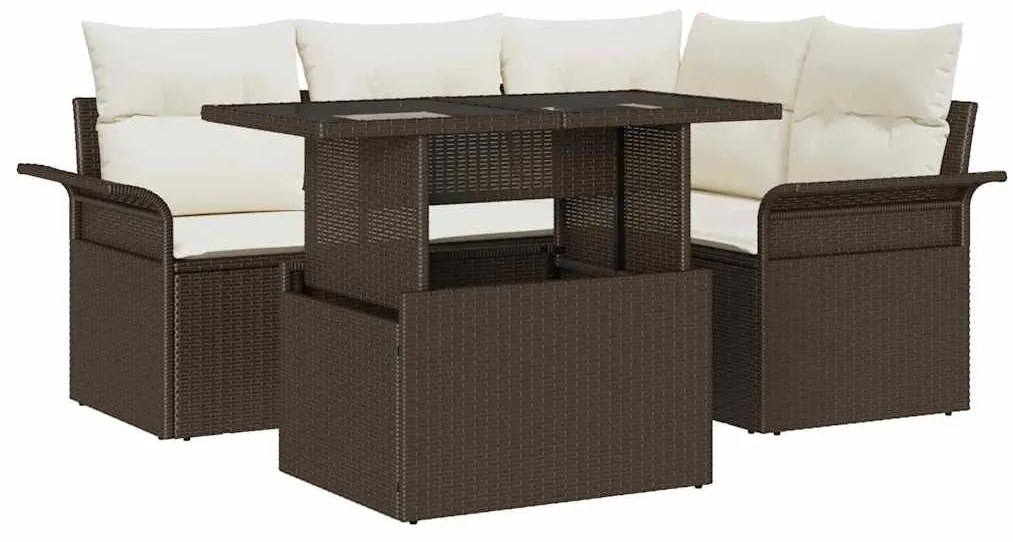 Σετ Καναπέ Κήπου με μαξιλάρι 5 pcs Καφέ Πολυ ράταν