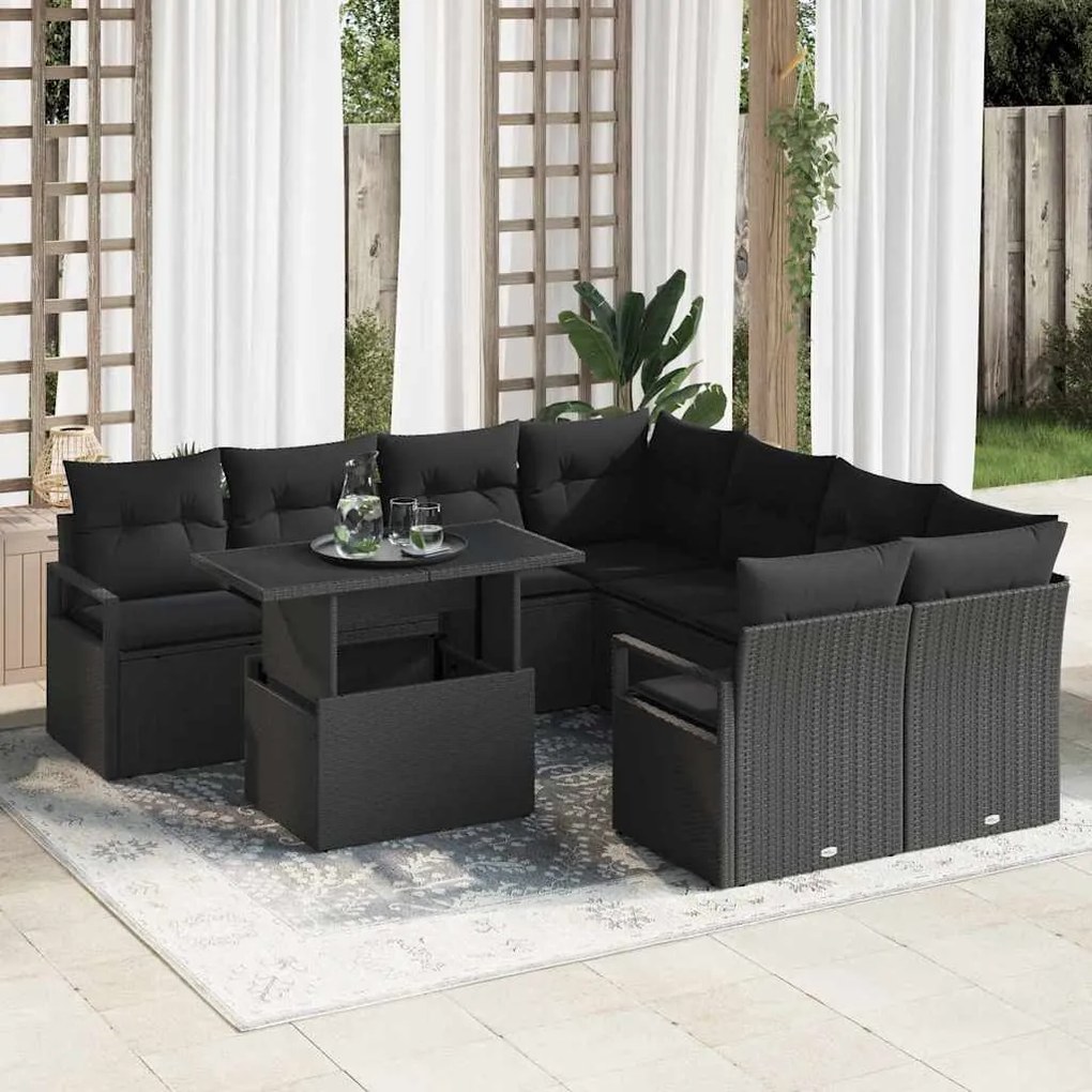 vidaXL Σετ Καναπέ Κήπου με μαξιλάρι 9 pcs Μαύρο 100 x 55 x 73 εκ