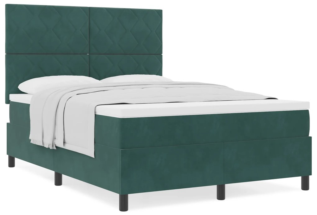 vidaXL Κρεβάτι με ελατήρια Σκούρο πράσινο 140 x 190 cm Βελούδο