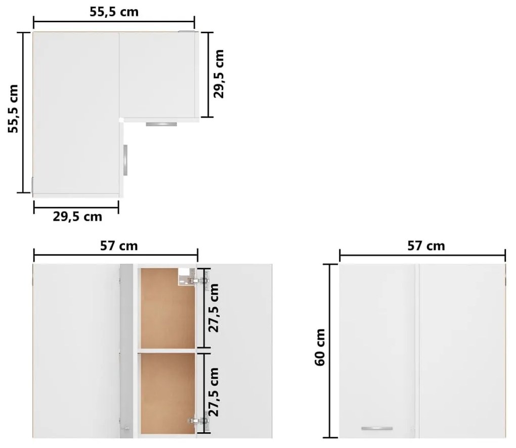 Ντουλάπι Γωνία Κρεμαστό Λευκό 57x57x60 εκ. από Μοριοσανίδα - Λευκό