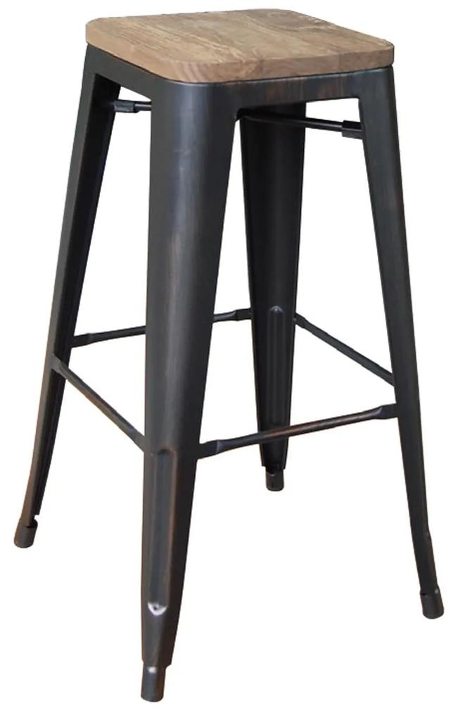 Σκαμπό Μπάρ Relix Wood Antique Black Ε5190W,10N 43X43Χ76 cm Μέταλλο,Ξύλο