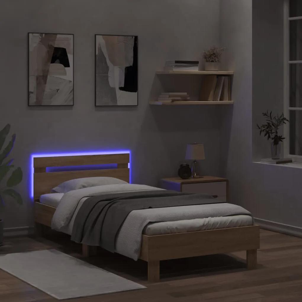 vidaXL Πλαίσιο Κρεβατιού με Κεφαλάρι/LED Sonoma δρυς 100x200 εκ.