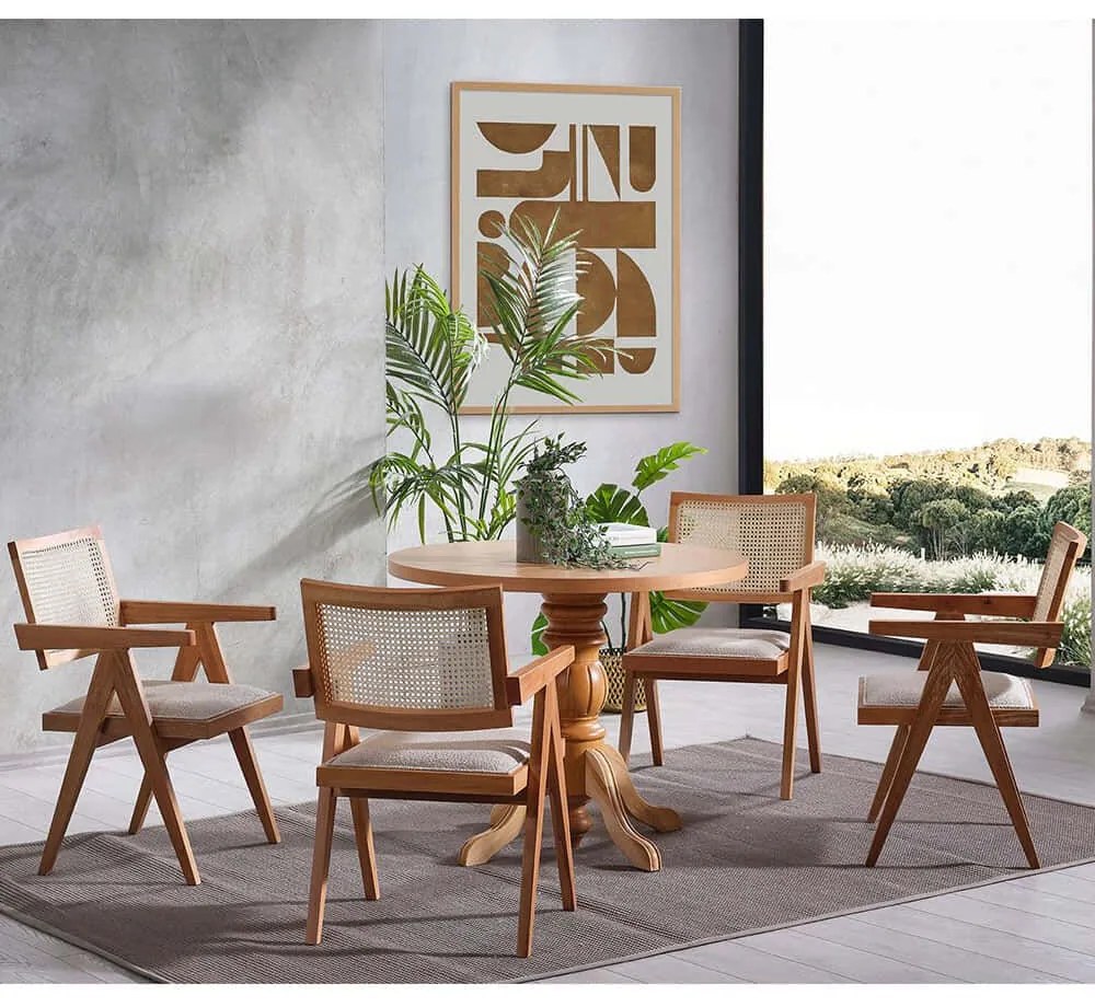 Τραπεζαρία Roma (Σετ 5Τμχ) 117FRF1511 100x100x75cm Natural 4 Θέσεων Mdf, Wood
