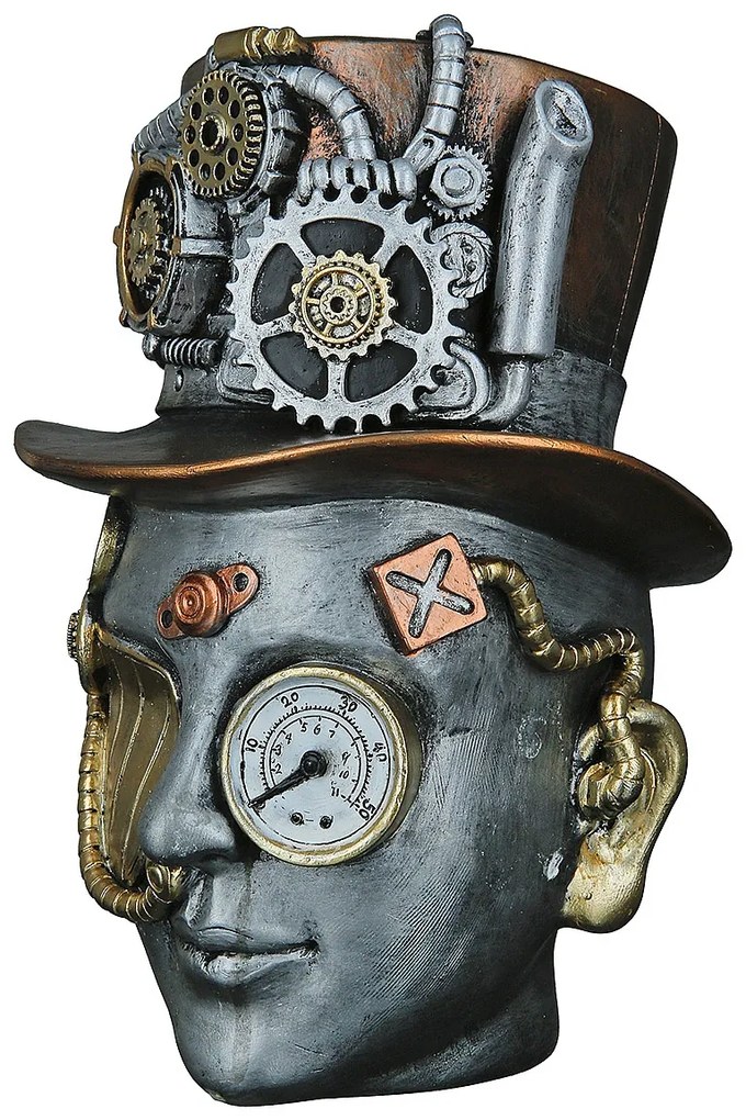 Διακοσμητικό ArteLibre Steampunk Γυναικείο Πρόσωπο Ασημί Polyresin 18x16x20cm-05160247