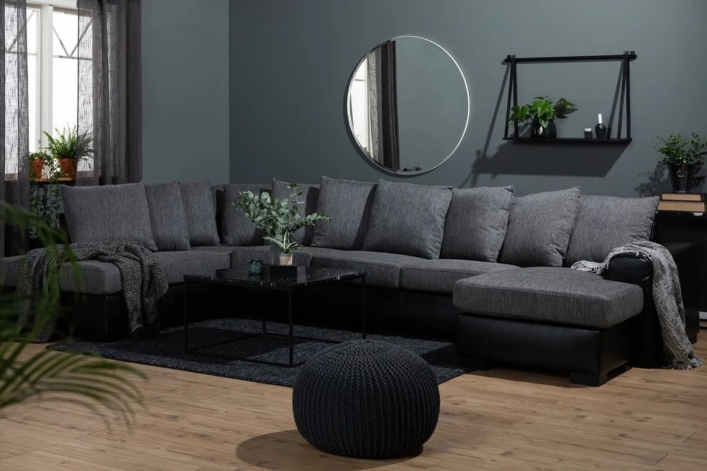 Γωνιακός Καναπές Scandinavian Choice 540, Γκρι, Μαύρο, 380x215x90cm, Πόδια: Ξύλο | Epipla1.gr