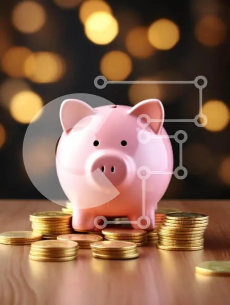 Intra Συλλεκτικό Ξύλινο Παζλ Plywood 4mm - Ροζ κουμπαράς που περιβάλλεται από χρυσά νομίσματα Σε Ξύλινο Κουτί - Διαστάσεις: 10x10 cm – 25 κομμάτια