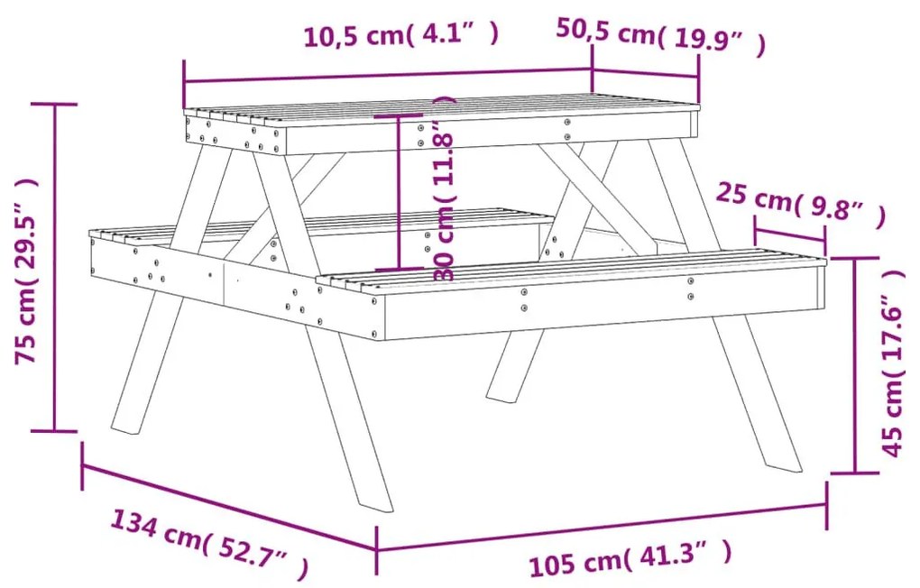 Τραπέζι Πικνίκ 105 x 134 x 75 εκ. από Εμποτισμένο Ξύλο Πεύκου - Καφέ