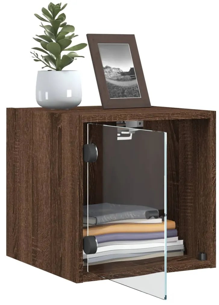 vidaXL Κομοδίνα 2 τεμ. Καφέ Δρυς 35x37x35 εκ. με Γυάλινες Πόρτες