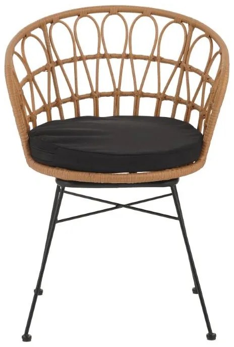 Καρέκλα - Πολυθρόνα Felicia rattan φυσικό-μεταλλικό μαύρο πόδι Φ60x81 εκ. 60x60x81 εκ.