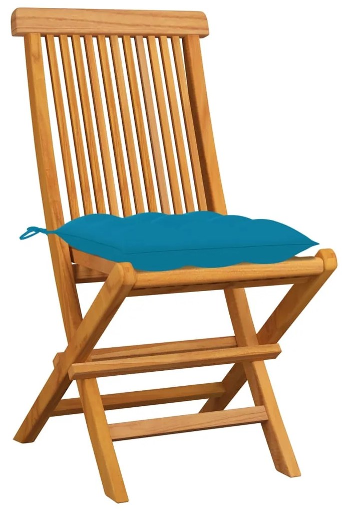 vidaXL Καρέκλες Κήπου 8 τεμ. από Μασίφ Ξύλο Teak με Γαλάζια Μαξιλάρια
