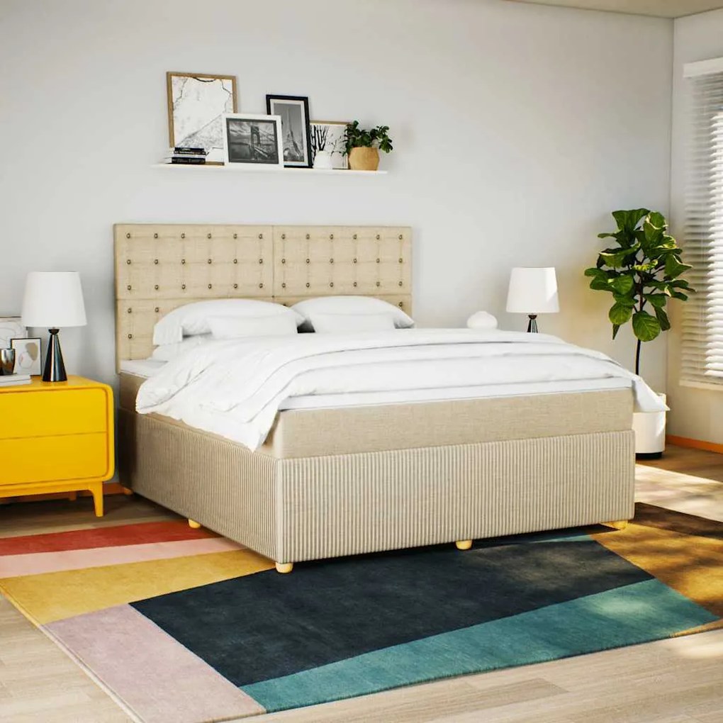 vidaXL Κρεβάτι Boxspring με Στρώμα Κρεμ 180x200 εκ. Υφασμάτινο