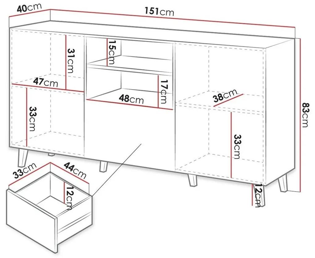 Σιφονιέρα Charlotte H100, Μαύρο, Με συρτάρια και ντουλάπια, Αριθμός συρταριών: 1, 83x151x40cm, 53 kg | Epipla1.gr