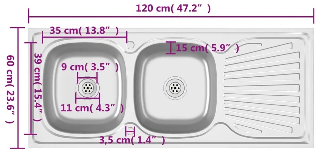 ΝΕΡΟΧΥΤΗΣ ΔΙΠΛΗ ΓΟΥΡΝΑ ΑΣΗΜΙ 1200X600X155 ΧΙΛ. ΑΝΟΞΕΙΔ. ΑΤΣΑΛΙ 147239