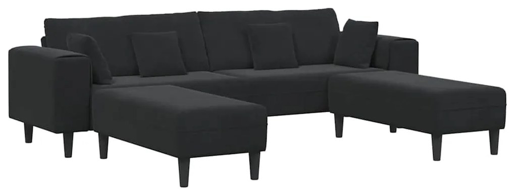 vidaXL Βελούδινος καναπές με μαξιλάρι 3 pcs Μαύρο 208 εκ. Βελούδο