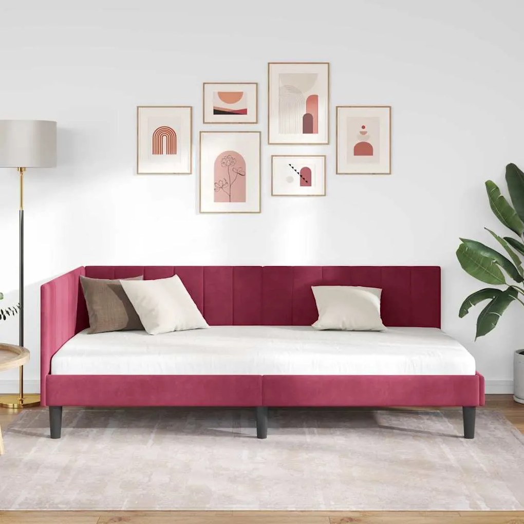 vidaXL Κρεβάτι Γωνίας με κεφαλάρι Μπορντό 100 x 200 cm Βελούδο