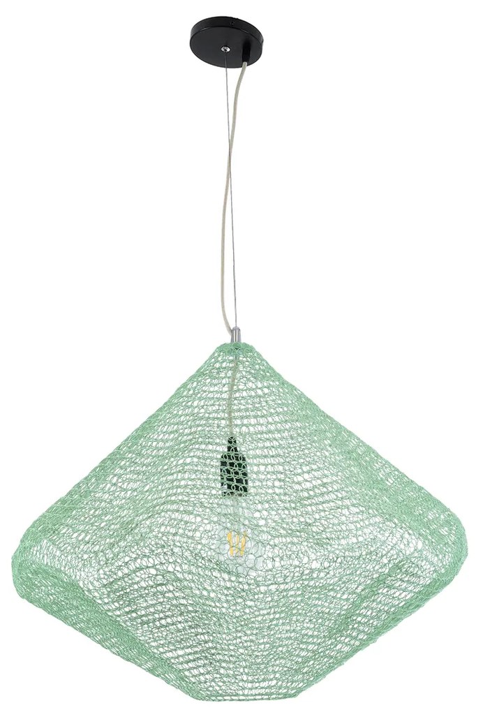 GloboStar® KENTUCKY 01866 Vintage Κρεμαστό Φωτιστικό Οροφής Μονόφωτο 1 x E27 AC220-240V IP20 - Φ60 x Υ50cm - Apple Green Μεταλλικό Πλέγμα - 5 Χρόνια Εγγύηση