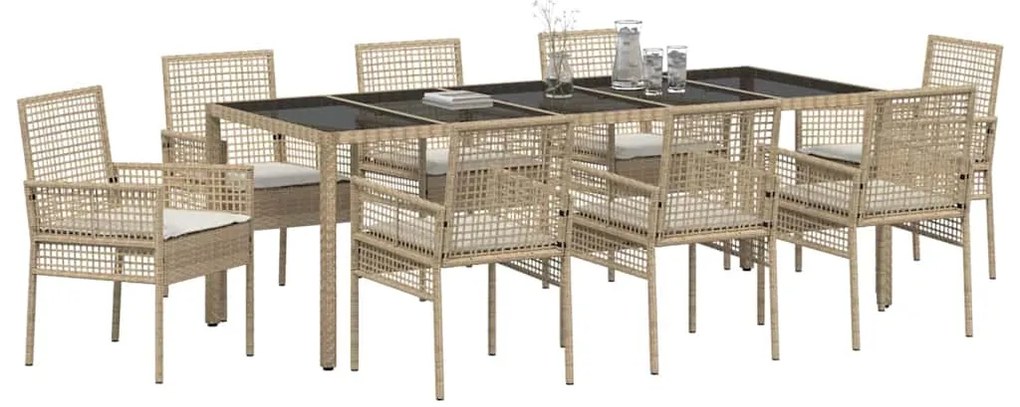 vidaXL Σέτ φαγητού για κήπο 9 pcs Μπεζ συνθετικό ρατάν