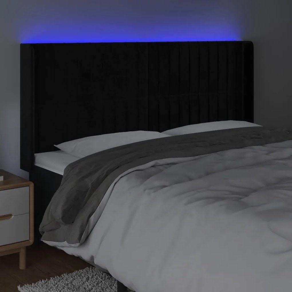 Κεφαλάρι Κρεβατιού LED Μαύρο 203x16x118/128 εκ. Βελούδινο 3124354