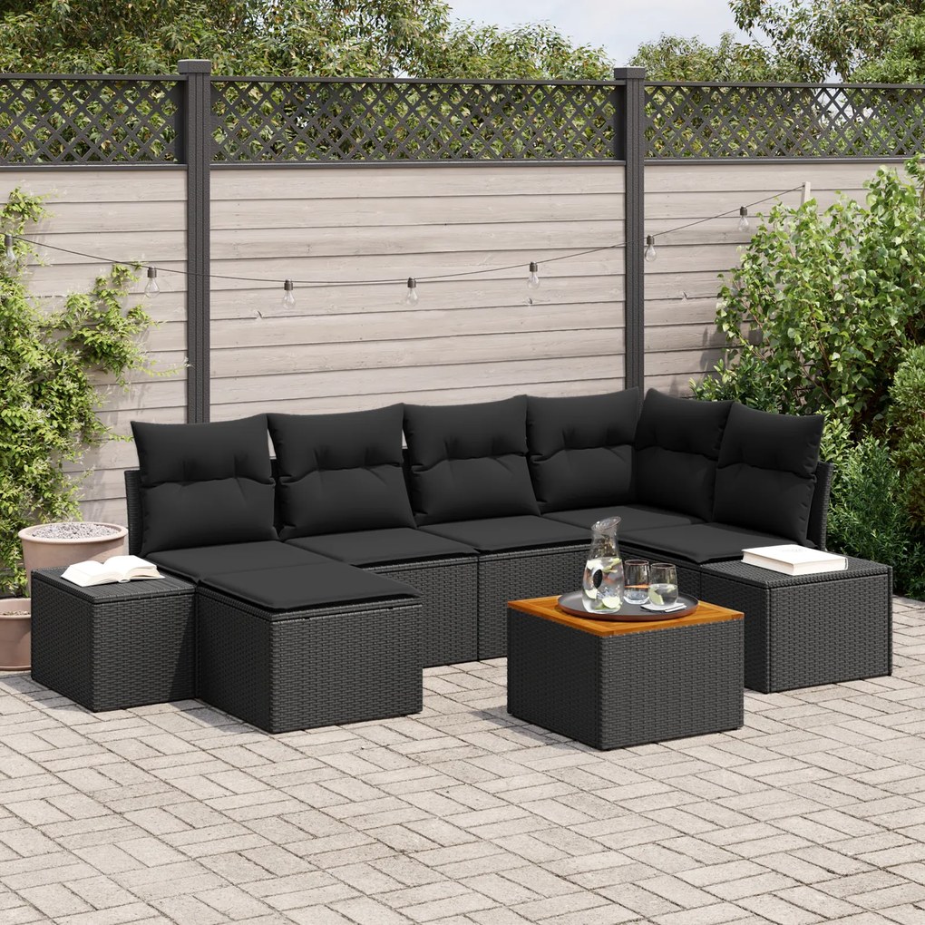 vidaXL Σετ Καθιστικού Κήπου 7 pcs Μαύρο Ρατάν πολυαιθυλενίου